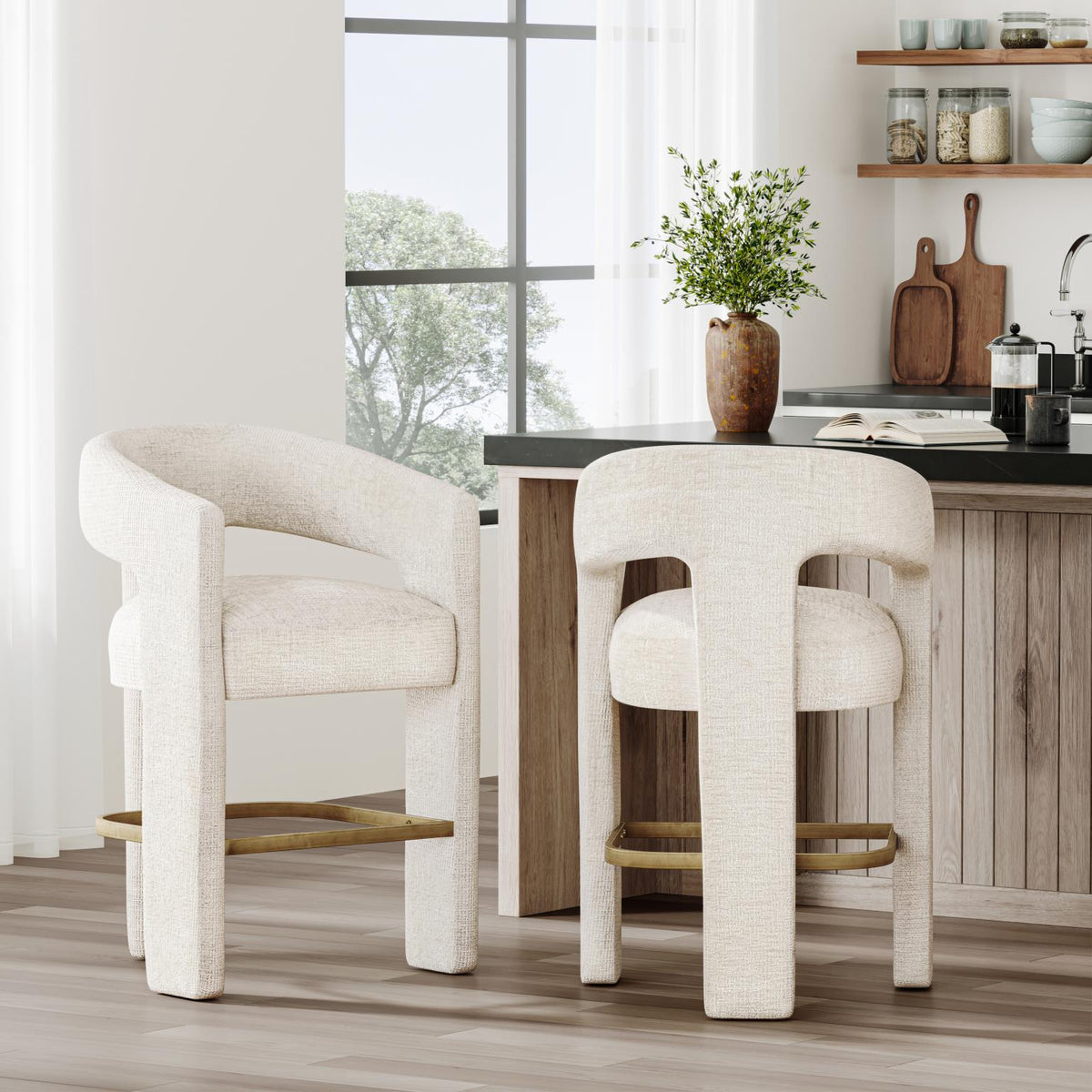 Nash Walnut/Natural Counter Table w/ 4 Gwen Stools - Ornate Home