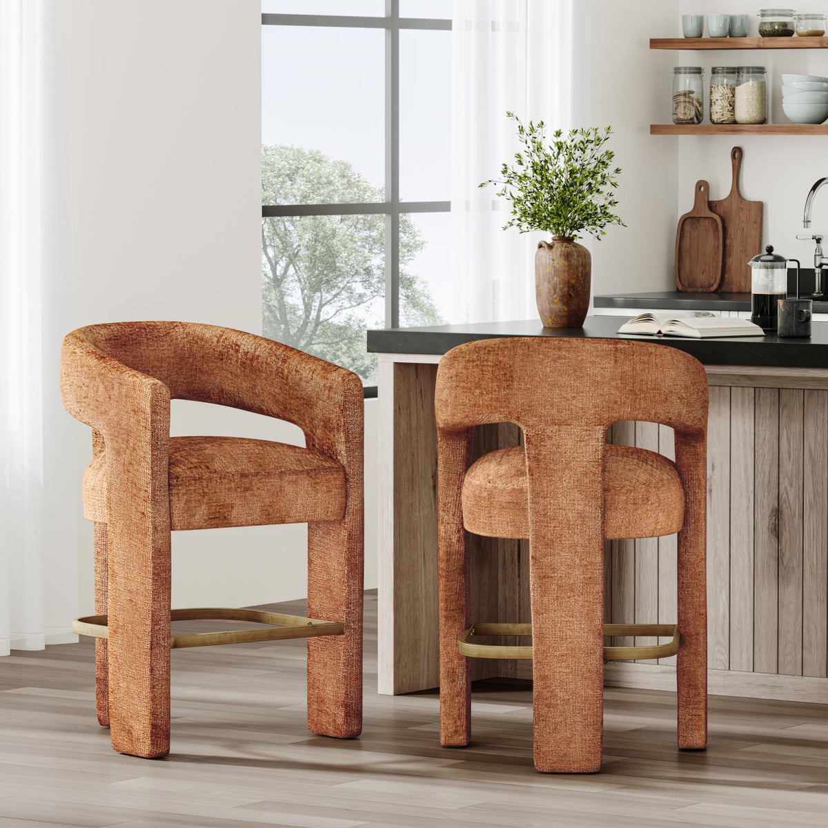Nash Walnut/Rust Counter Table w/ 4 Gwen Stools - Ornate Home