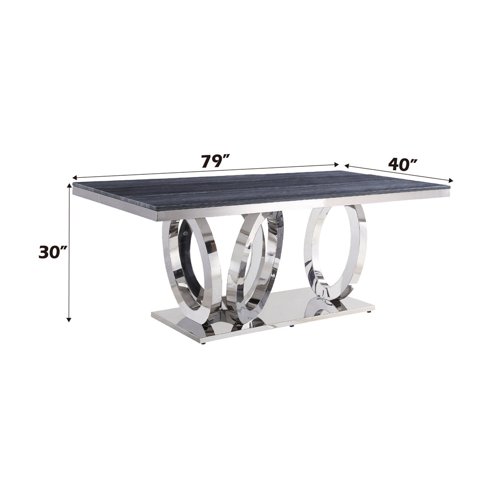 Nasir Gray Faux Marble & Mirrored Stainless Steel Dining Table - Ornate Home