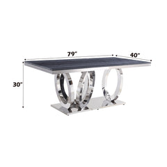 Nasir Gray Faux Marble & Mirrored Stainless Steel Dining Table - Ornate Home