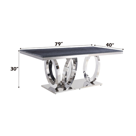 Nasir Gray Faux Marble & Mirrored Stainless Steel Dining Table - Ornate Home