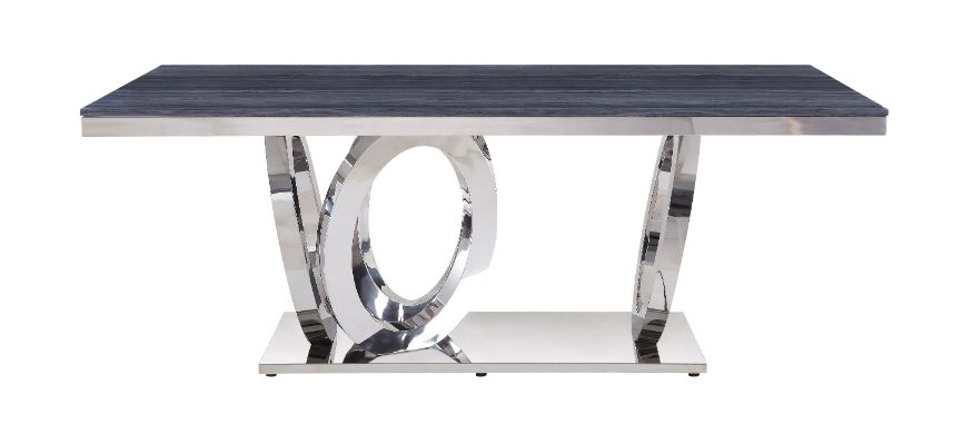 Nasir Gray Faux Marble & Mirrored Stainless Steel Dining Table - Ornate Home