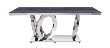Nasir Gray Faux Marble & Mirrored Stainless Steel Dining Table - Ornate Home