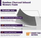 Nasturtium White 10" E.King Bamboo Charcoal Infused Memory Foam Mattress - Ornate Home