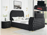 Natalia Black King Bed w/ Fireplace and TV Lift - Ornate Home