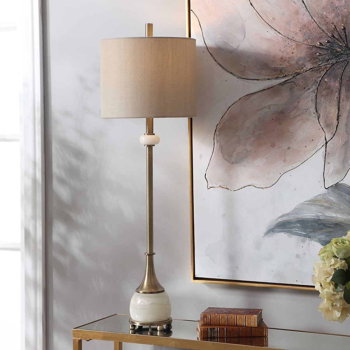 Natania Plated Brass Buffet Lamp - Ornate Home