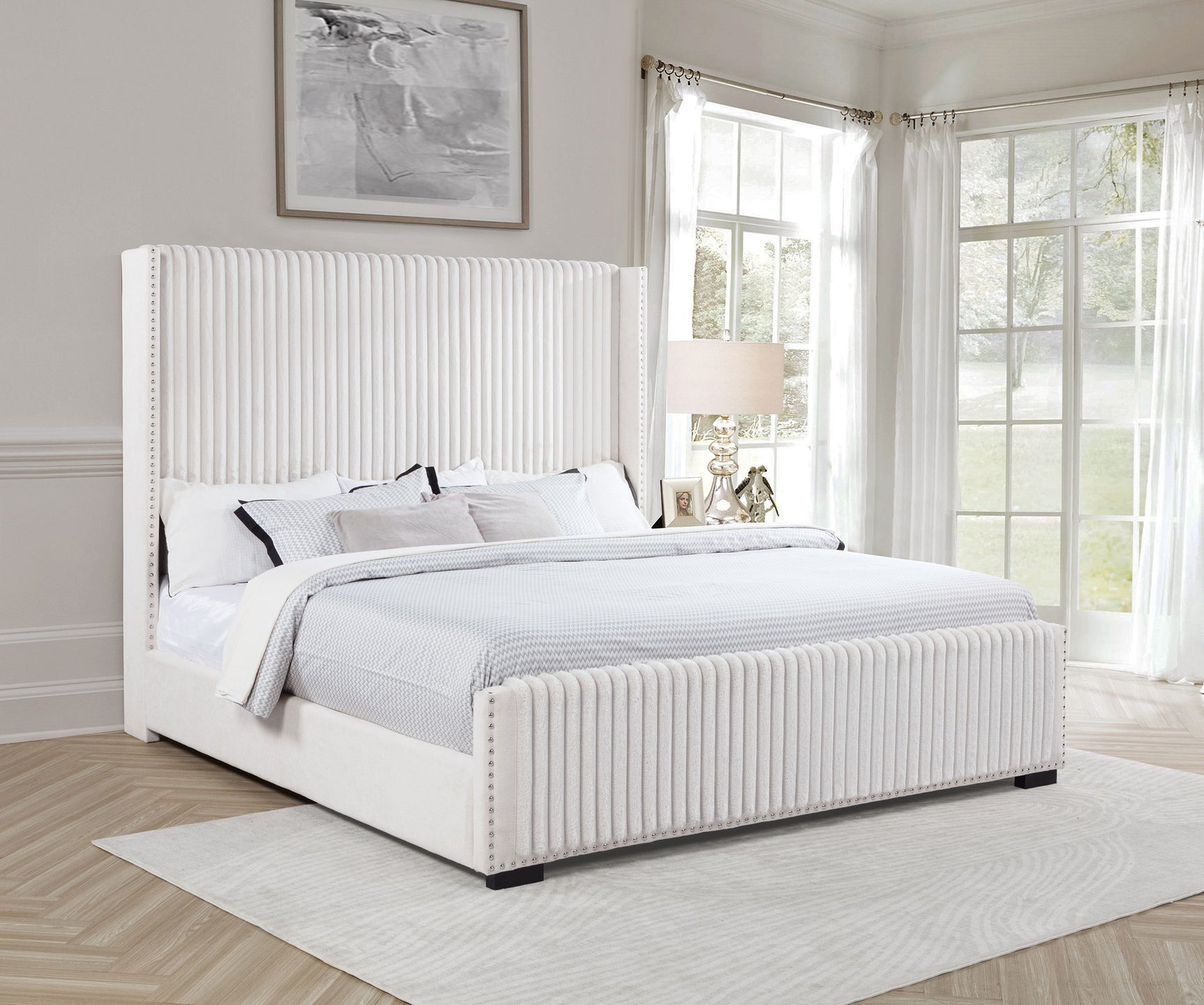 Natasha Cream California King Upholstered Wingback Bed - Ornate Home