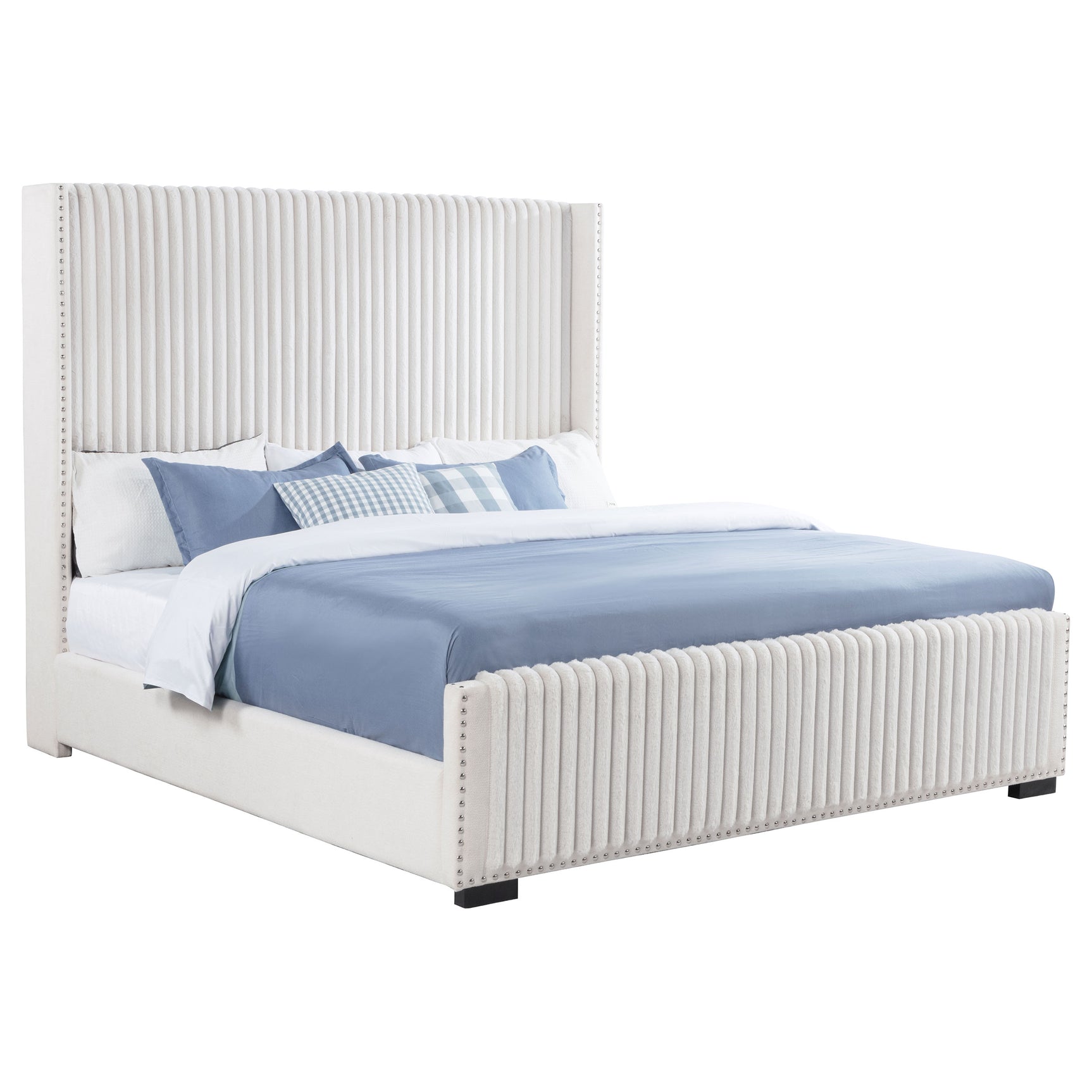 Natasha Cream Eastern King Upholstered Wingback Bed - Ornate Home