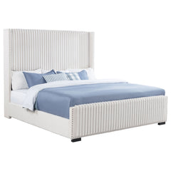 Natasha Cream Eastern King Upholstered Wingback Bed - Ornate Home