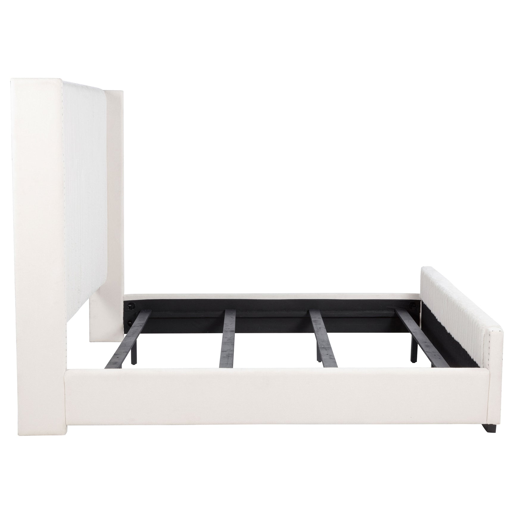 Natasha Cream Eastern King Upholstered Wingback Bed - Ornate Home