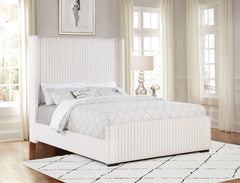 Natasha Cream Queen Upholstered Wingback Bed - Ornate Home