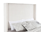 Natasha Cream Queen Upholstered Wingback Bed - Ornate Home