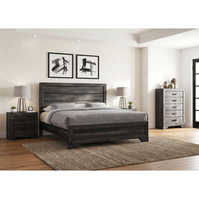 Nathan Rustic Grey 4-Piece King Bedroom Set with 2 Nightstands & Chest - Ornate Home