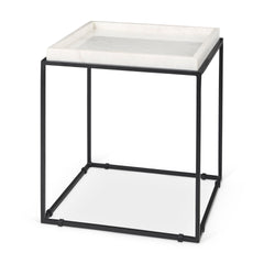 Nathan White/Black Square Top Marble and Metal End/Side Table - Ornate Home