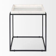 Nathan White/Black Square Top Marble and Metal End/Side Table - Ornate Home