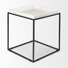 Nathan White/Black Square Top Marble and Metal End/Side Table - Ornate Home