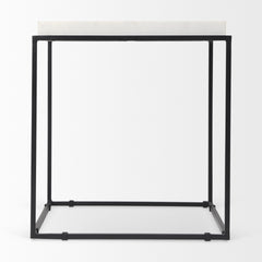 Nathan White/Black Square Top Marble and Metal End/Side Table - Ornate Home