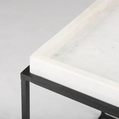 Nathan White/Black Square Top Marble and Metal End/Side Table - Ornate Home