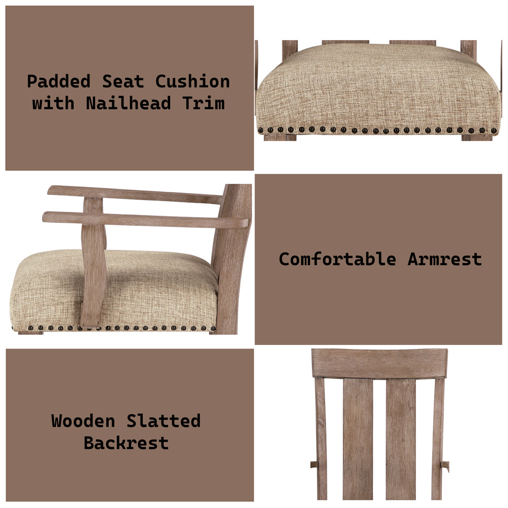 Nathaniel Fabric & Maple Arm Chair , Slatted Back - Ornate Home