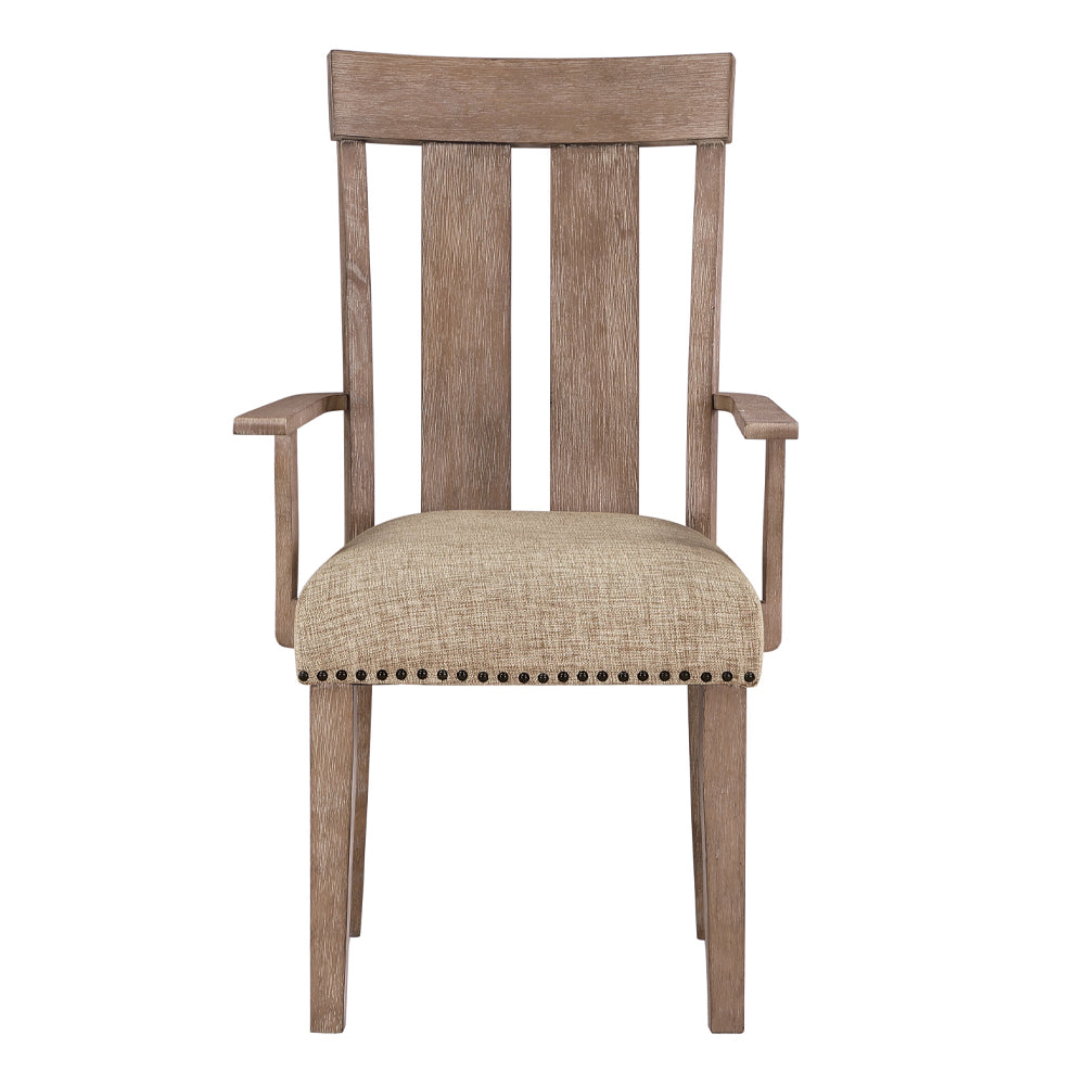 Nathaniel Fabric & Maple Arm Chair , Slatted Back - Ornate Home