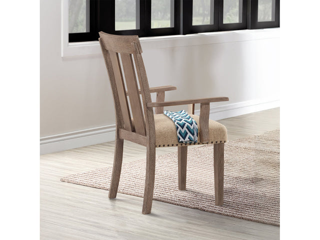 Nathaniel Fabric & Maple Arm Chair , Slatted Back - Ornate Home