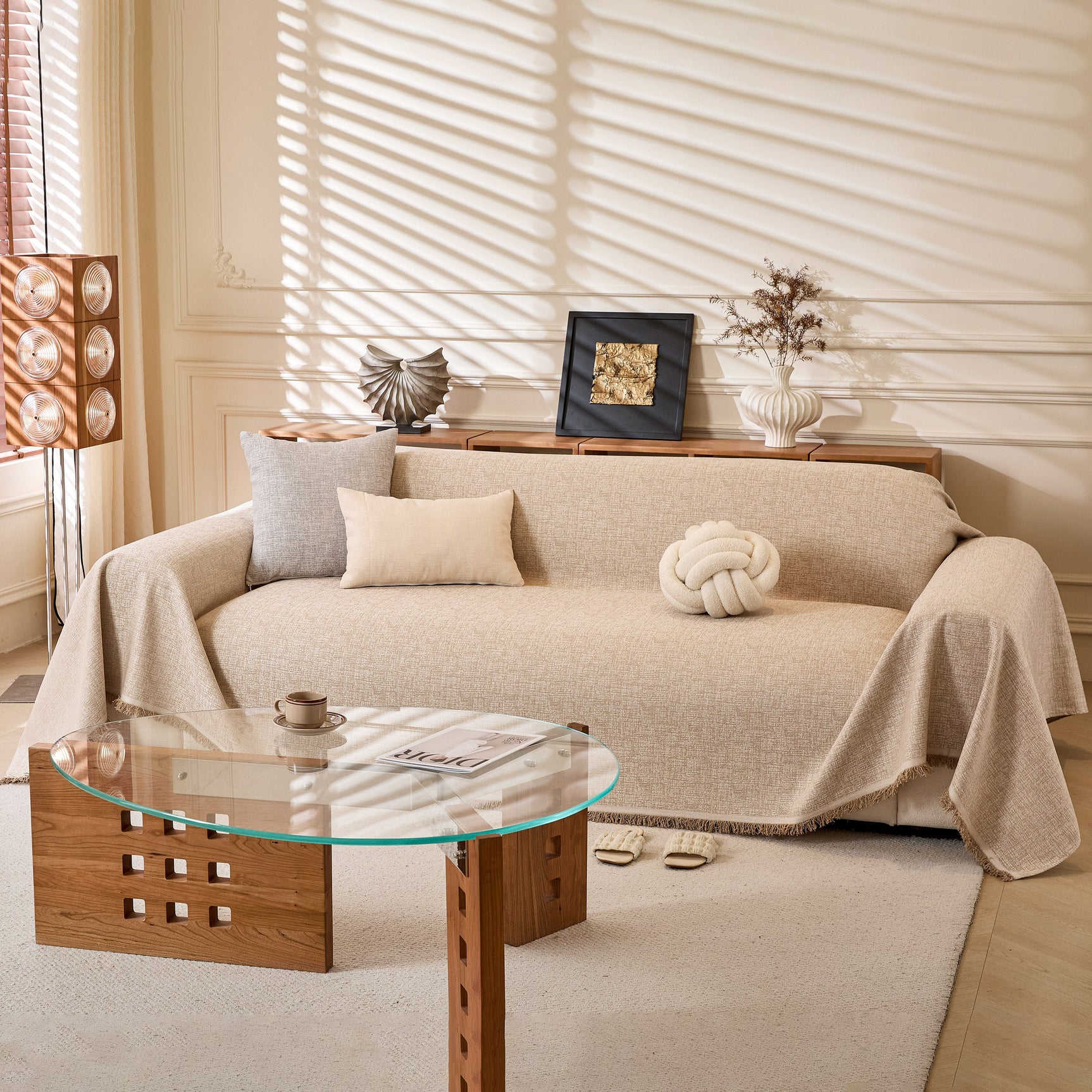 Natural Textured Linen Couch Cover, Breathable & Hypoallergenic Furniture Protector - Ornate Home