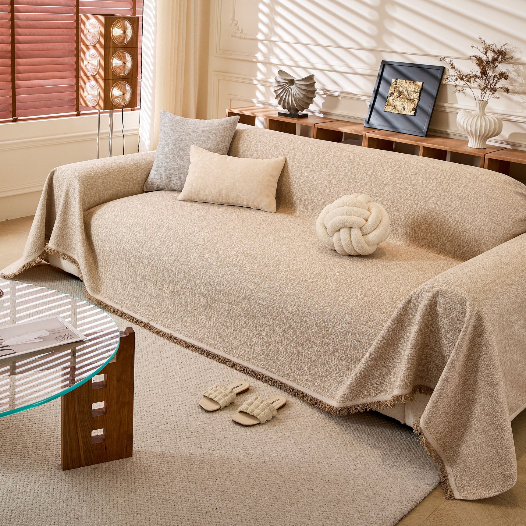 Natural Textured Linen Couch Cover, Breathable & Hypoallergenic Furniture Protector - Ornate Home