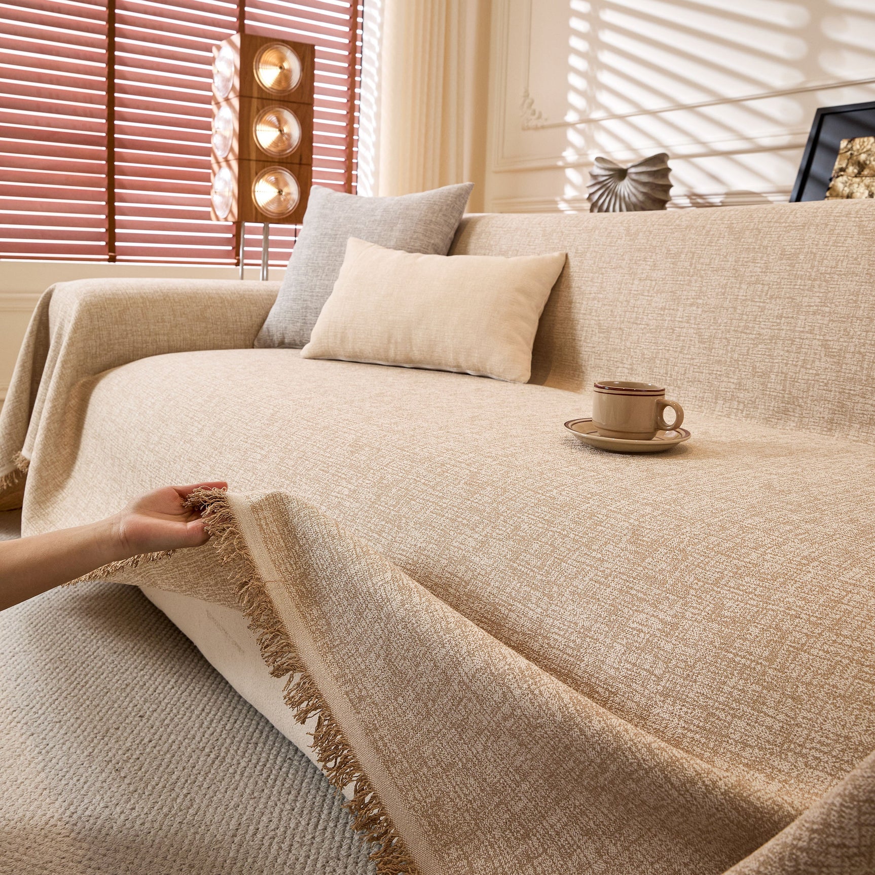 Natural Textured Linen Couch Cover, Breathable & Hypoallergenic Furniture Protector - Ornate Home