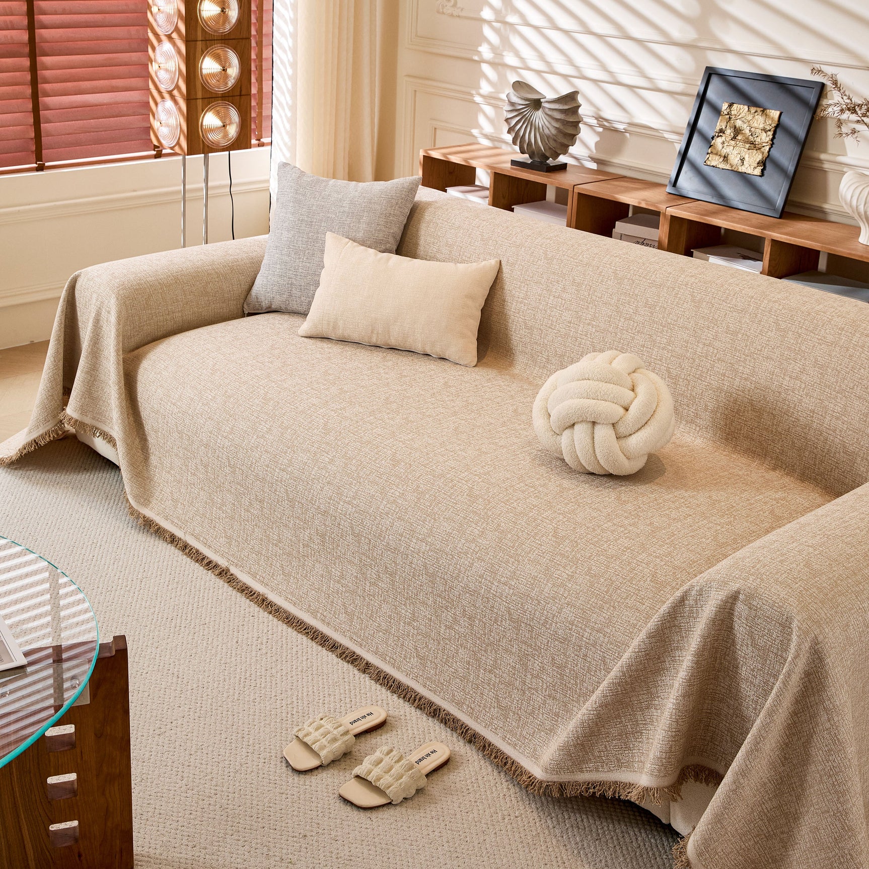 Natural Textured Linen Couch Cover, Breathable & Hypoallergenic Furniture Protector - Ornate Home