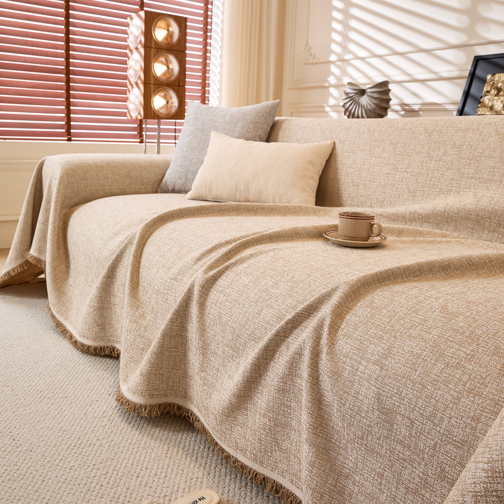 Natural Textured Linen Couch Cover, Breathable & Hypoallergenic Furniture Protector - Ornate Home