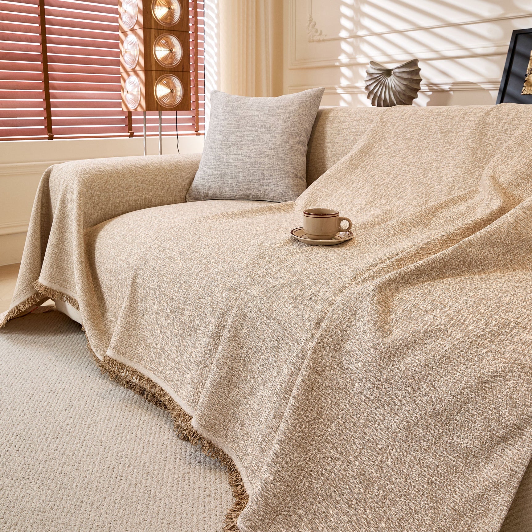 Natural Textured Linen Couch Cover, Breathable & Hypoallergenic Furniture Protector - Ornate Home
