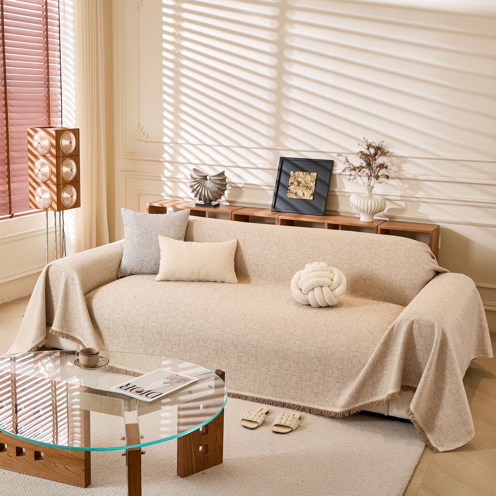 Natural Textured Linen Couch Cover, Breathable & Hypoallergenic Furniture Protector - Ornate Home