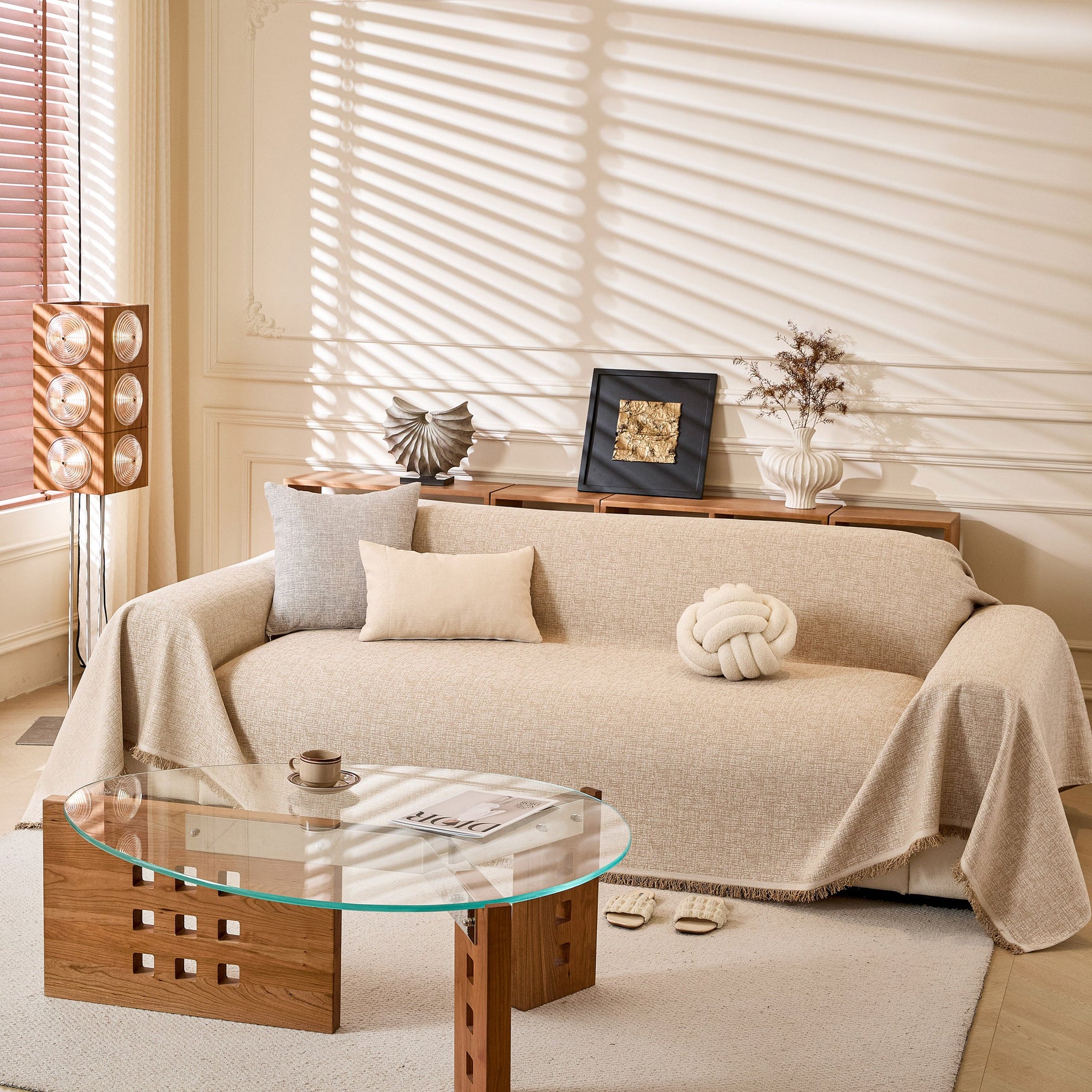 Natural Textured Linen Couch Cover, Breathable & Hypoallergenic Furniture Protector - Ornate Home