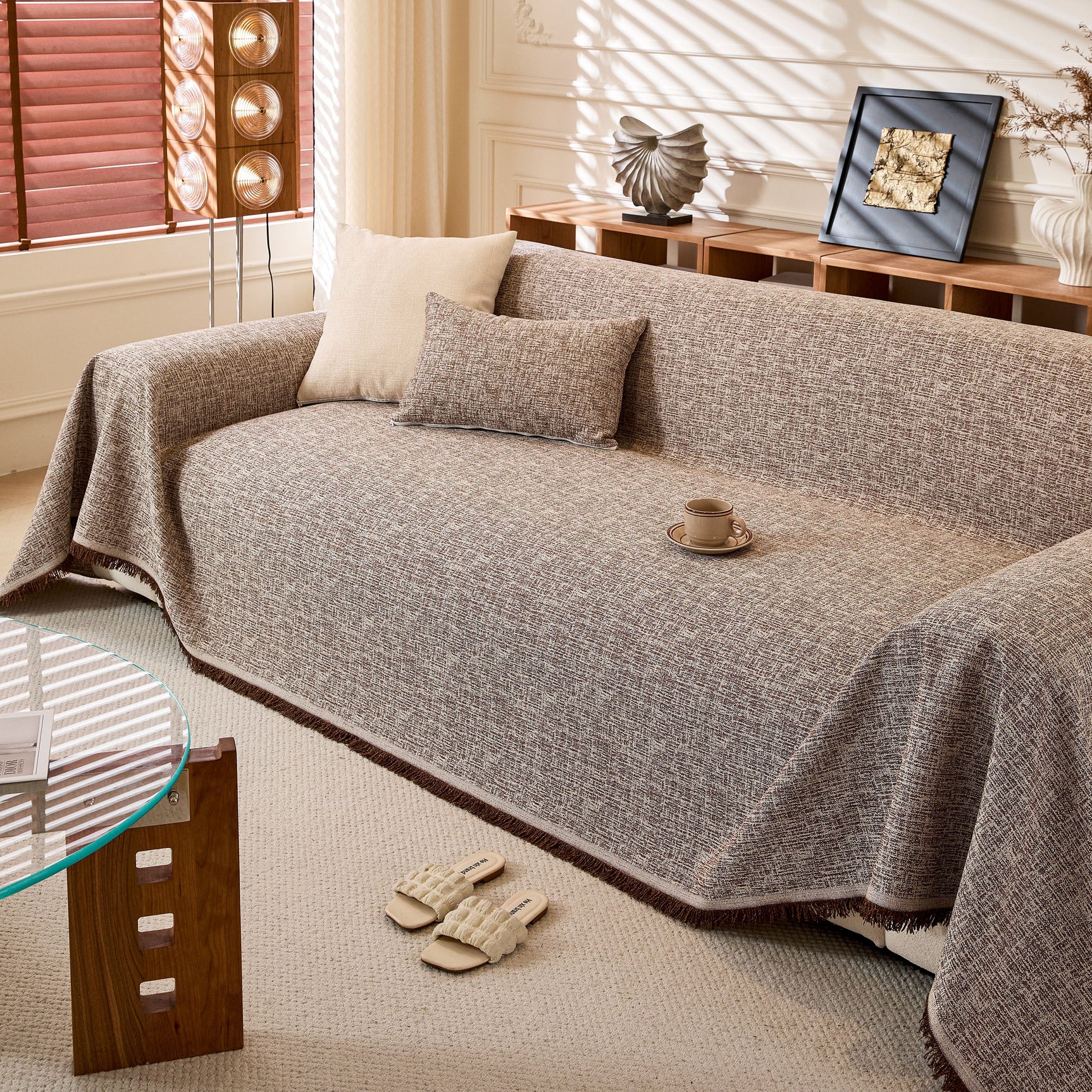 Natural Textured Linen Couch Cover, Breathable & Hypoallergenic Furniture Protector - Ornate Home