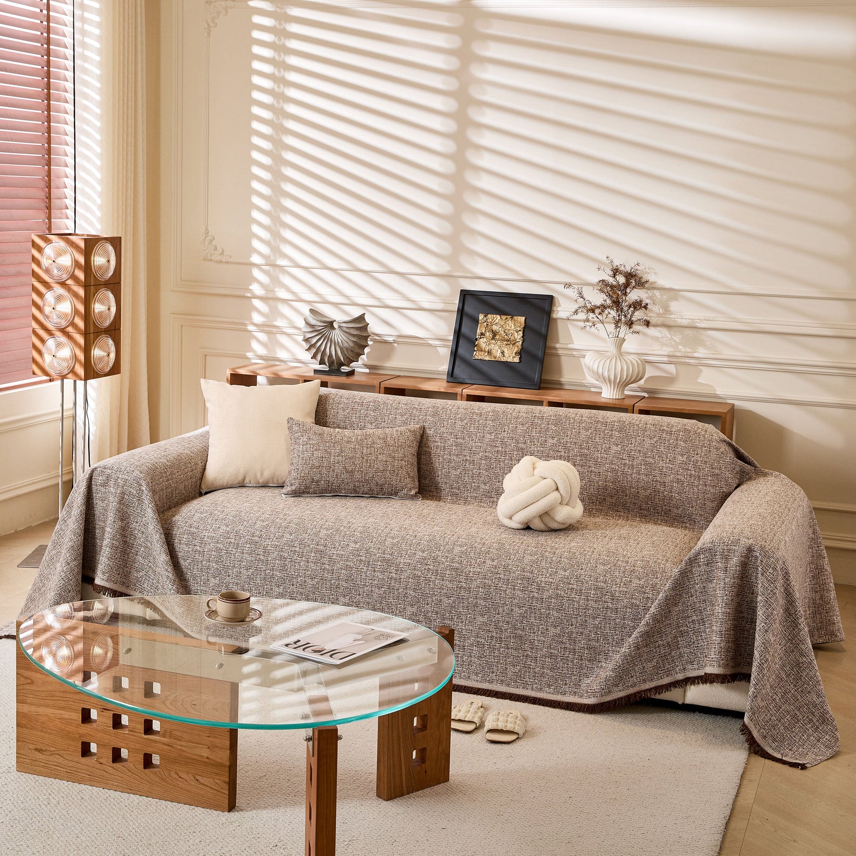 Natural Textured Linen Couch Cover, Breathable & Hypoallergenic Furniture Protector - Ornate Home