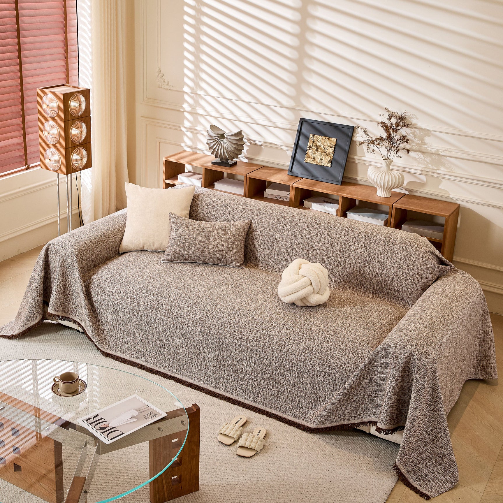 Natural Textured Linen Couch Cover, Breathable & Hypoallergenic Furniture Protector - Ornate Home