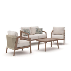Nature Lane Brown/White Outdoor Sofa/Chairs/Table (Set of 4) - Ornate Home