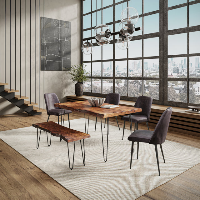 Nature's Edge Light Chestnut/Dark Brown 60 Dining Table w/ 4 Maddox Chairs and Bench - Ornate Home