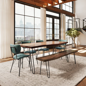 Nature's Edge Light Chestnut/Jade 79 Dining Table w/ 4 Owen Chairs and Bench - Ornate Home
