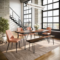 Nature's Edge Light Chestnut/Light Brown 79 Dining Table w/ 4 Maddox Chairs and Bench - Ornate Home