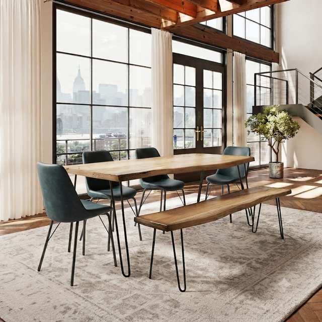 Nature's Edge Natural/Blueberry 79 Dining Table w/ 4 Maddox Chairs and Bench - Ornate Home