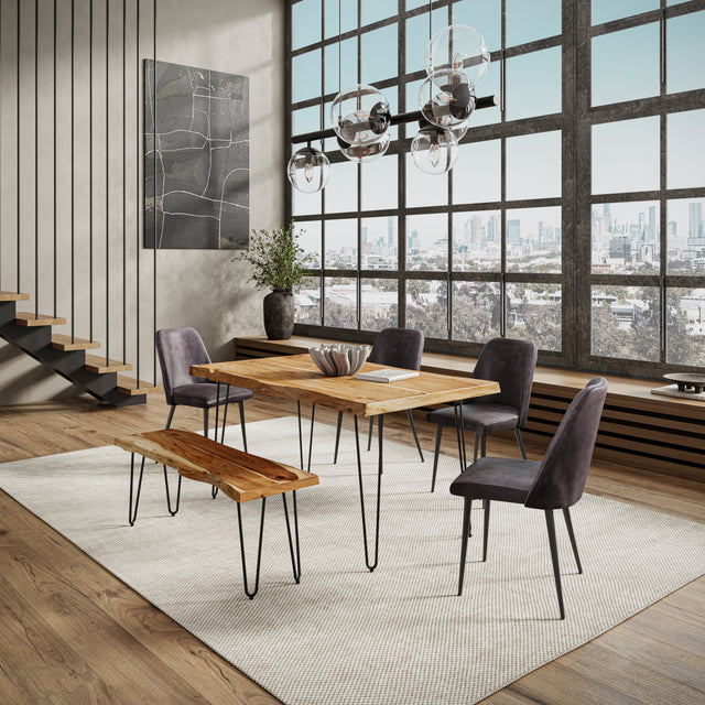 Nature's Edge Natural/Dark Brown 60 Dining Table w/ 4 Maddox Chairs and Bench - Ornate Home