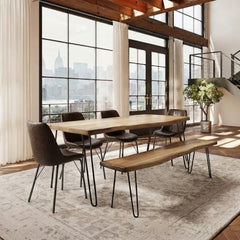 Nature's Edge Natural/Dark Brown 79 Dining Table w/ 4 Maddox Chairs and Bench - Ornate Home