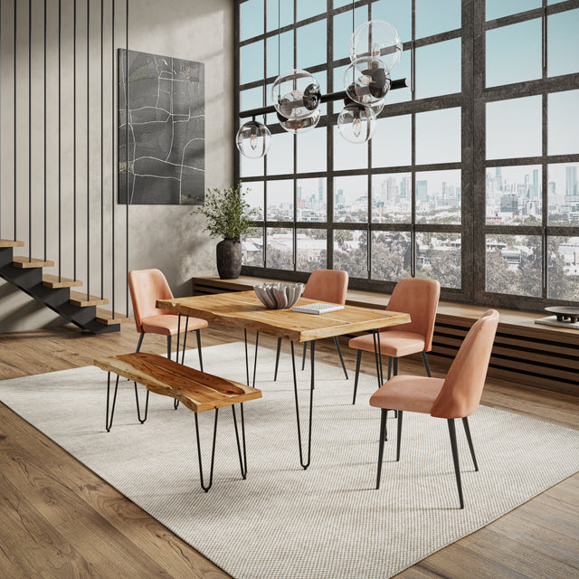 Nature's Edge Natural/Light Brown 60 Dining Table w/ 4 Maddox Chairs and Bench - Ornate Home