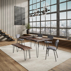 Nature's Edge Slate/Grey 60 Dining Table w/ 4 Owen Chairs and Bench - Ornate Home