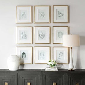 Nature's Script Gold/Green/White Framed Botanical Prints (Set of 9) - Ornate Home