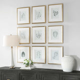 Nature's Script Gold/Green/White Framed Botanical Prints (Set of 9) - Ornate Home