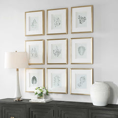 Nature's Script Gold/Green/White Framed Botanical Prints (Set of 9) - Ornate Home