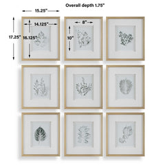Nature's Script Gold/Green/White Framed Botanical Prints (Set of 9) - Ornate Home