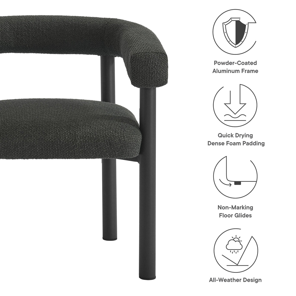 Nautica Charcoal/Graphite Outdoor Patio Aluminum Dining Armchairs (Set of 2) - Ornate Home